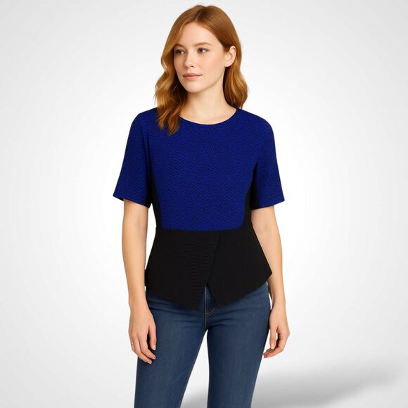 W118 by Walter Baker Cobalt Colorblock Knit Peplum Top - Picture 1 of 11